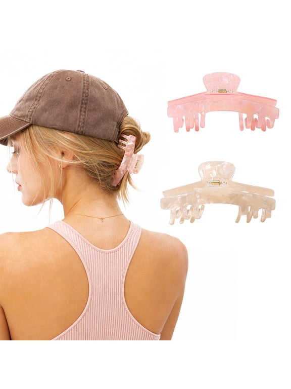Baseball Hat Claw Clips for Women Acetate Non-Slip Strong Hold Hair Clips for Baseball Cap, Fit Thin Hair & Hat Hairstyles, Gifts Hair Accessories (Pink White)