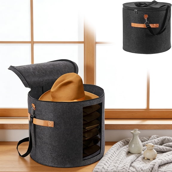 Large Hat Storage Box with Transparent Window, Stackable Portable Organizer for Closet Shelf Bedroom Travel, Holds 16-20 Hats, Dustproof, Dark Gray, By Preplabs