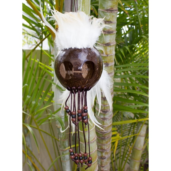 Large Hawaiian Warrior Ikaika Makaki'i Mask Coconut Shell Feather Helmets. White