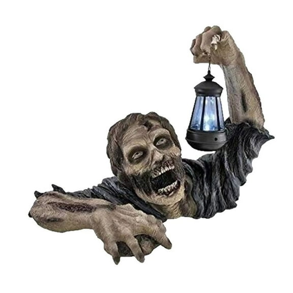 Large Head Statue Crawling Out Of Grave,Led Lantern Figurin,Halloween Garden Statues,Resin Craft Desktop Ornament,for Garden Decoration Terrifying Sculpture for Living Room And Outdoor(Black,1Pcs)