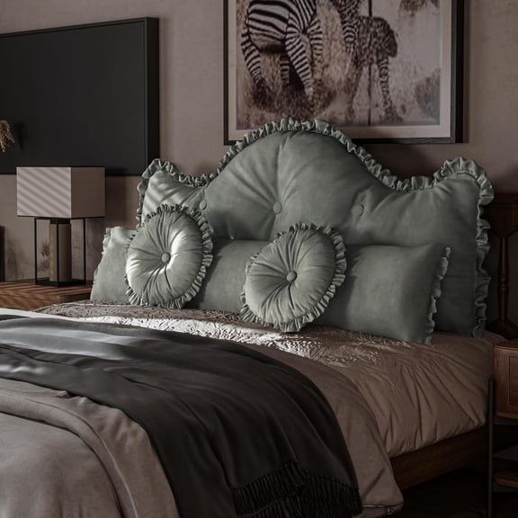 Large Headboard Pillow Bed Rest Reading Pillow, Sofa Backrest Long Pillow, European Headboard Pillow with 1 Pack Neck Roll Pillow and 2 Round Cushions, Removable Cover