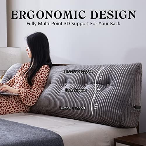 Large Headboard Pillow Headboard Wedge Pillow Bed Rest Reading Pillow Bolster Triangular Pillow for Sitting in Bed-Backrest Positioning Support Long Pillow for Daybed (Twin: 39x8x20 Inches,Grey)