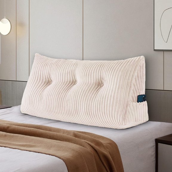 Large Headboard Pillow, Headboard Wedge Pillow Bed Rest Reading Pillow Bolster Triangular for Sitting in Bed-Backrest Positioning Support Long Pillow for Daybed (: 40x8x20 Inches,Beige)