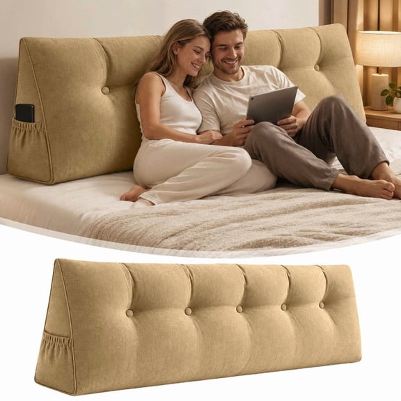 Large Headboard Pillow King, Wedge Pillow Headboard for Sitting Up in Bed, Back-Rest Support Triangular Cushion for Reading - Features Removable Washable Cover