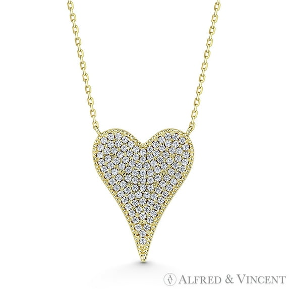Large Heart Cubic Zirconia Crystal Pave Love Charm Necklace in .925 Sterling Silver