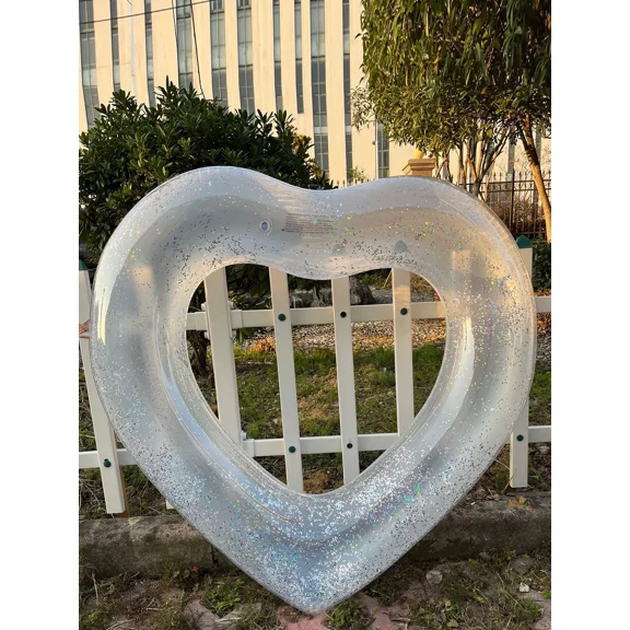 Large Heart Inflatable Toys Swimming Ring with Sequin Summer Pool Beach Party Photograph Inflatable Water Toys Circle