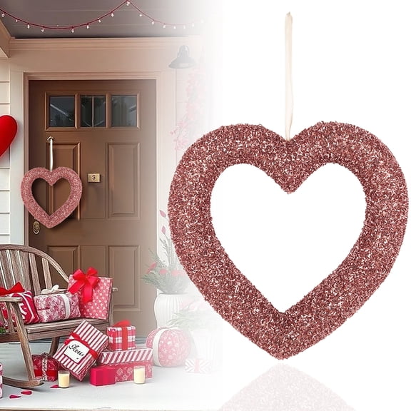 Large Heart Ornaments for Valentines,11.8'' 3D Glitter Particles Heart Hanging Ornament for Tree Wreath Front Door Home Wall Window Valentine's Day Wedding Holiday Decor(Rose Pink)