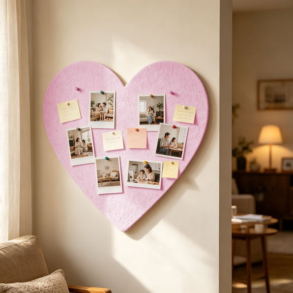 Large Heart-Shaped Fabric Photo Board,Polyester Fiber Note Board, For Wall Decor Photo Display Organizer, Cute Vision Board For Youth Bedroom Living Room 15.8*15.8 In Pink