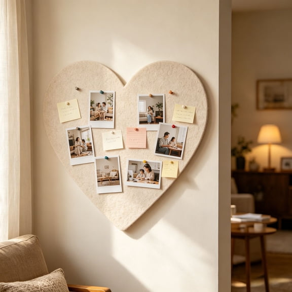 Large Heart-Shaped Fabric Photo Board,Polyester Fiber Note Board, For Wall Decor Photo Display Organizer, Cute Vision Board For Youth Bedroom Living Room 15.8*15.8 In Khaki