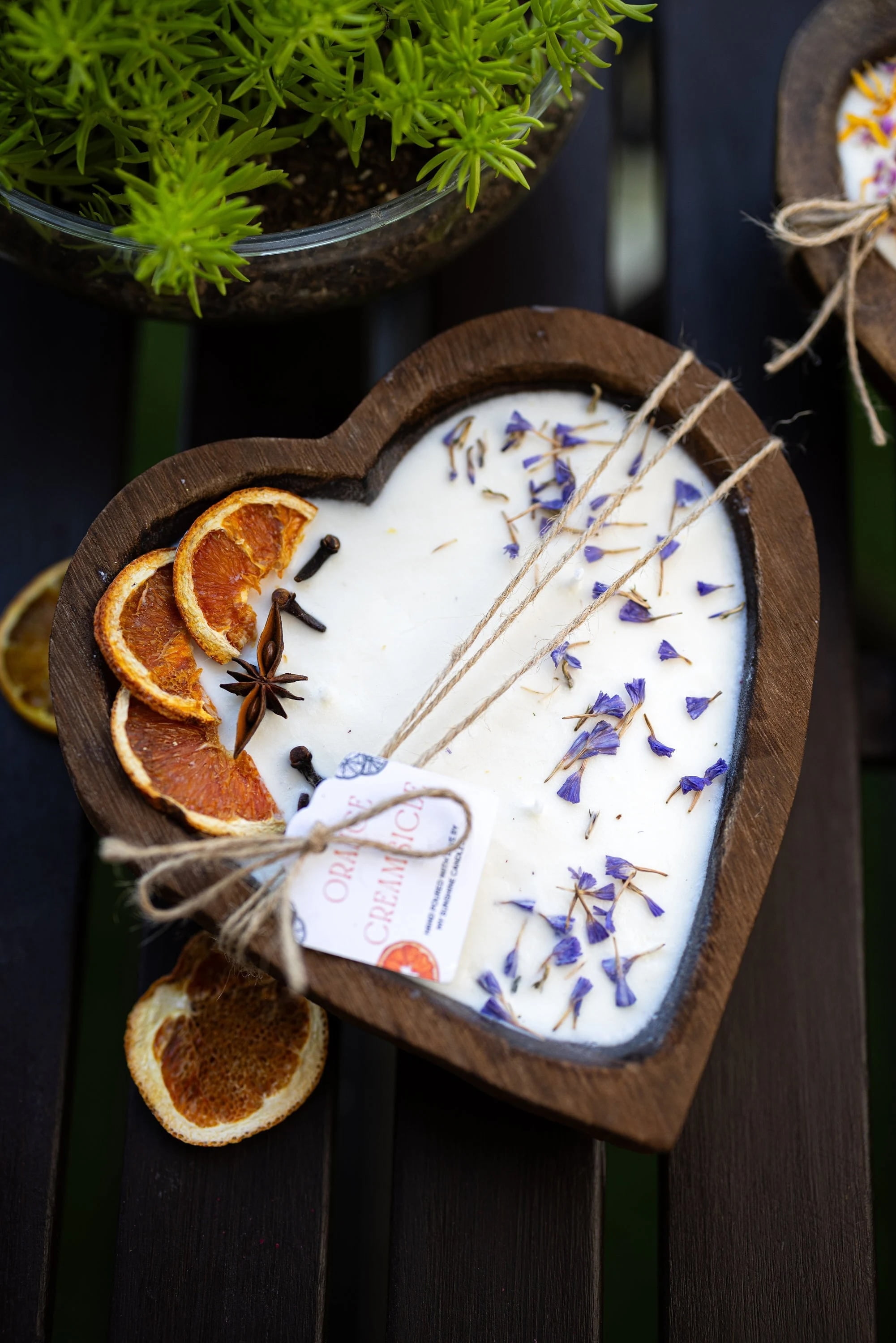 Large Heart Wood Dough Bowl Candle / Orange Bowl Candle/ Soy Wax Candle / Love Engagement Wedding Bridal Mother's Day 3 Cotton Wick
