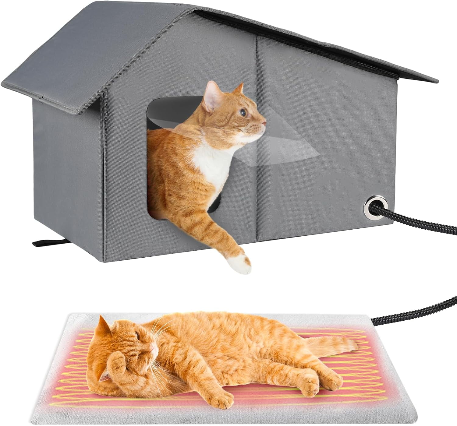 Large Heated Cat House, Waterproof Outdoor Cat Shelter for Winter with ...