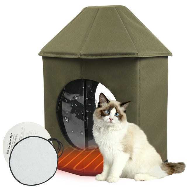 Heated Cat House, Waterproof Outdoor Cat Shelter for Winter with