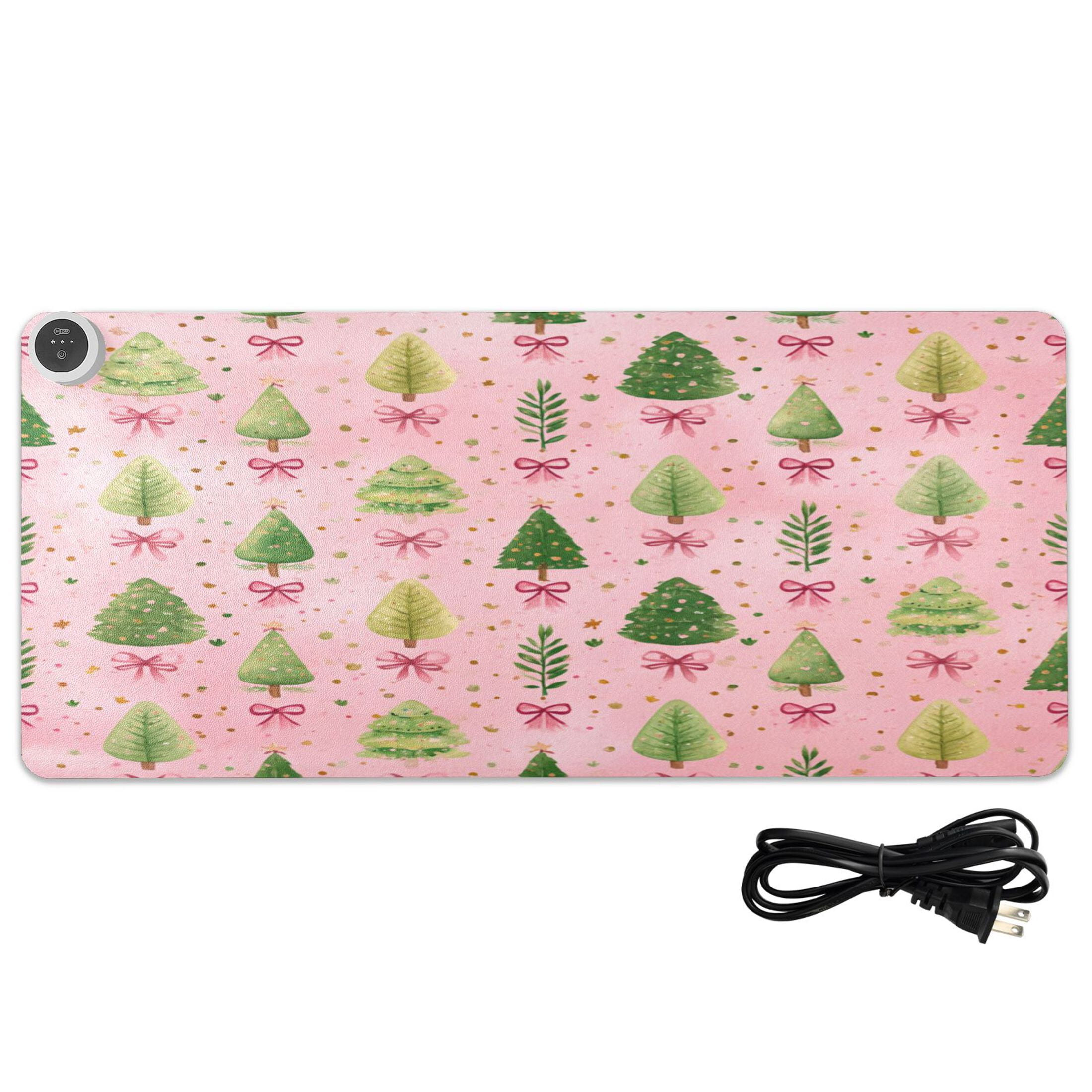 Large Heated Desk Mat Mouse Pad 31.5"x13"PU Leather Graphene Heating Desk Warmer with 3 Temperature Settings 110V US Plug Non-Slip Warm Pad for Home, Office, and Gaming Cute Christmas Tree Pattern