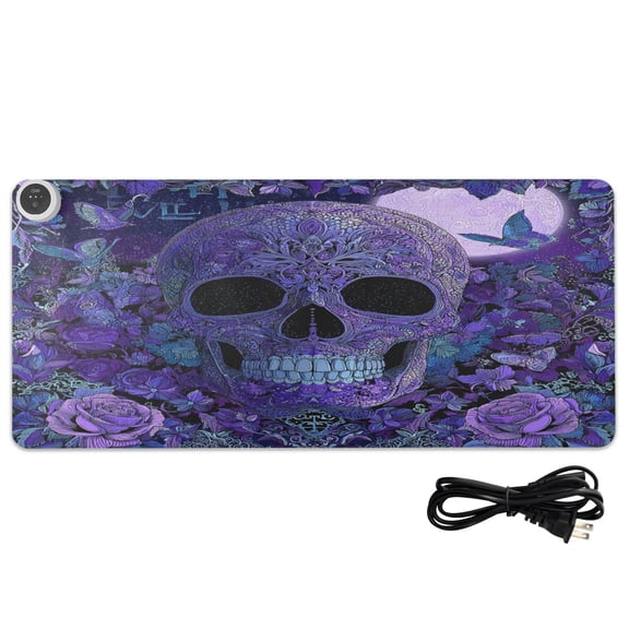 Large Heated Desk Mat Mouse Pad 31.5"x13"PU Leather Graphene Heating Desk Warmer with 3 Temperature Settings 110V US Plug Non-Slip Warm Pad for Home, Office, and Gaming Midnight Skull Butterfly Bloom