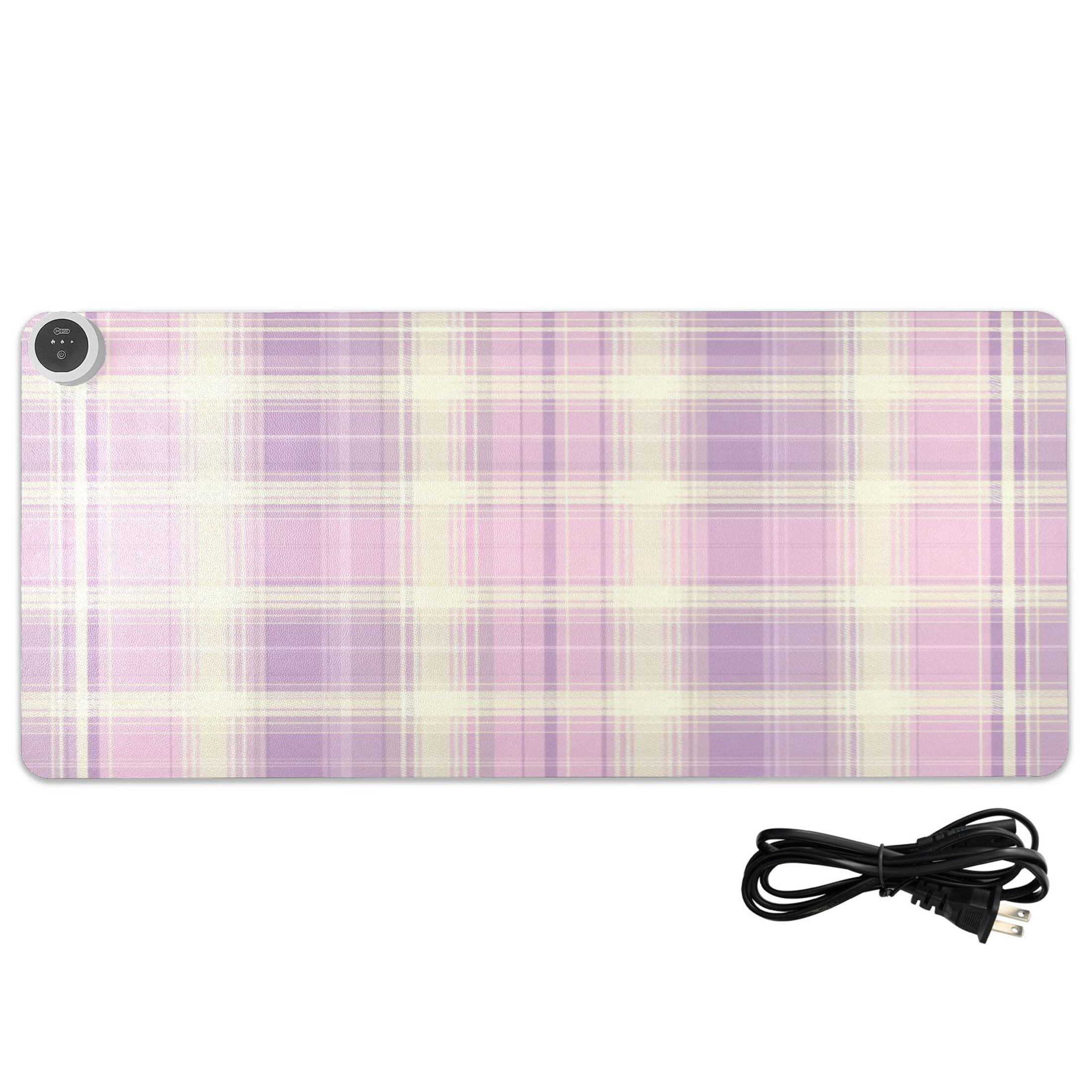 Large Heated Desk Mat Mouse Pad 31.5"x13"PU Leather Graphene Heating Desk Warmer with 3 Temperature Settings 110V US Plug Non-Slip Warm Pad for Home, Office, and Gaming Bright Pink Checkered Pattern