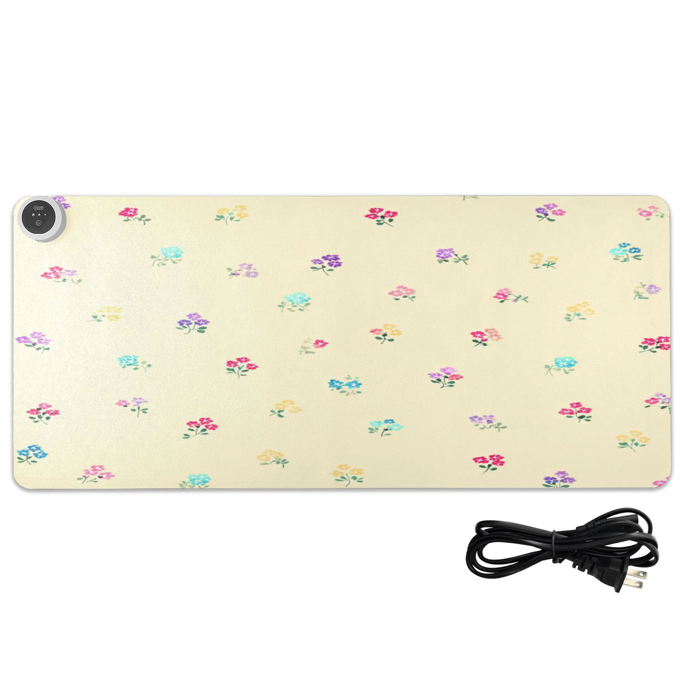 Large Heated Desk Mat Mouse Pad 31.5"x13"PU Leather Graphene Heating Desk Warmer with 3 Temperature Settings 110V US Plug Non-Slip Warm Pad for Home, Office, and Gaming Spring Ditsy Wildflowers Print