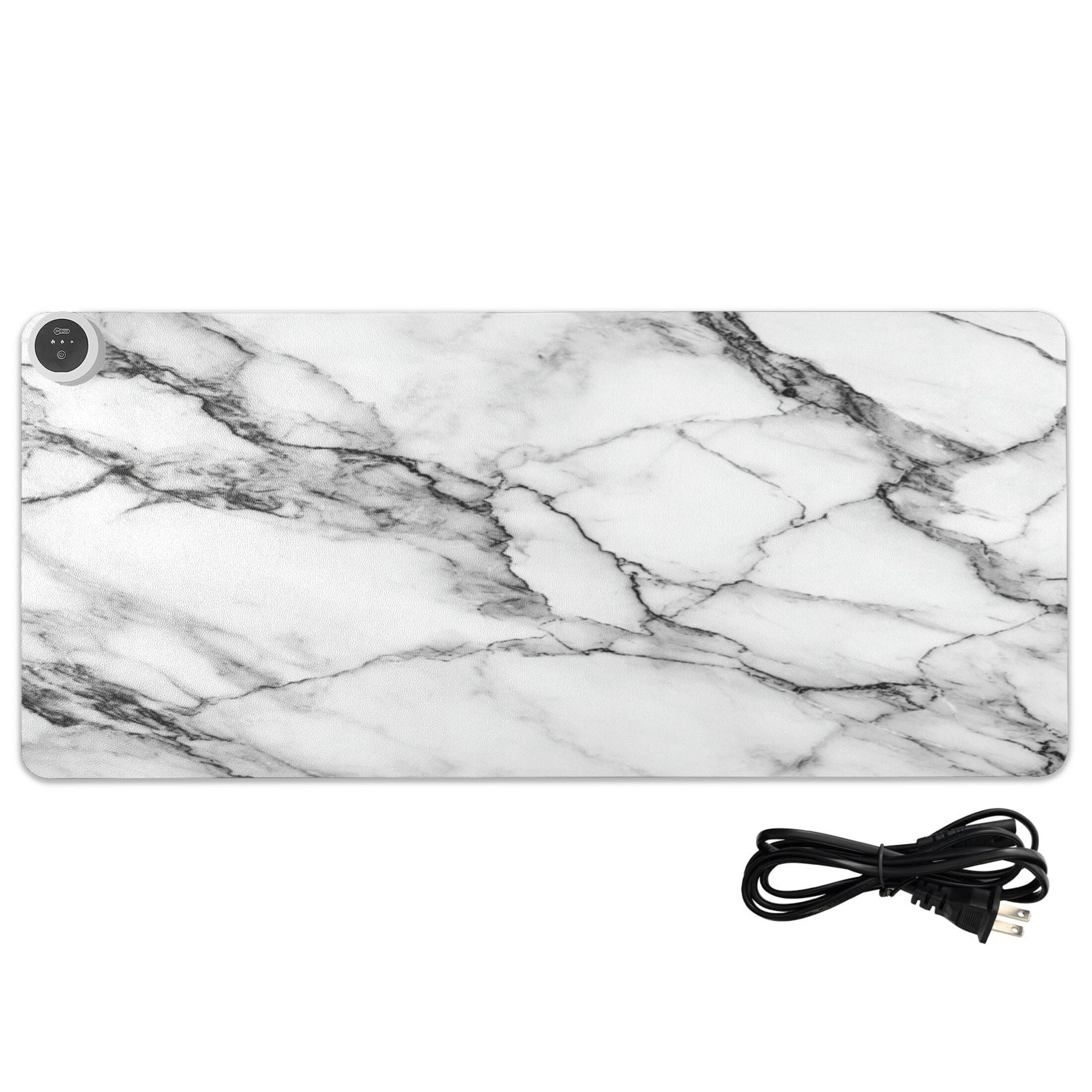 Large Heated Desk Mat Mouse Pad 31.5"x13"PU Leather Graphene Heating Desk Warmer with 3 Temperature Settings 110V US Plug Non-Slip Warm Pad for Home, Office, and Gaming Elegant Marble Texture Print