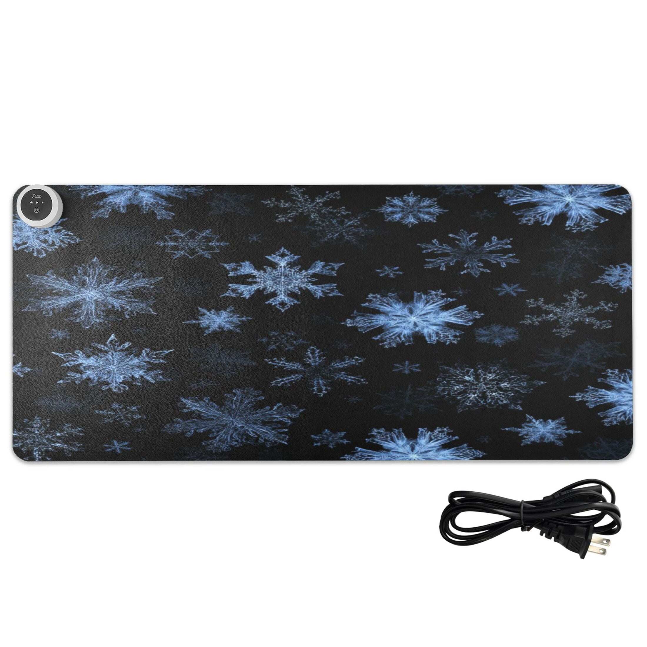Large Heated Desk Mat Mouse Pad 31.5"x13"PU Leather Graphene Heating Desk Warmer with 3 Temperature Settings 110V US Plug Non-Slip Warm Pad for Home, Office, and Gaming Pale Blue Chrimas Snowflake