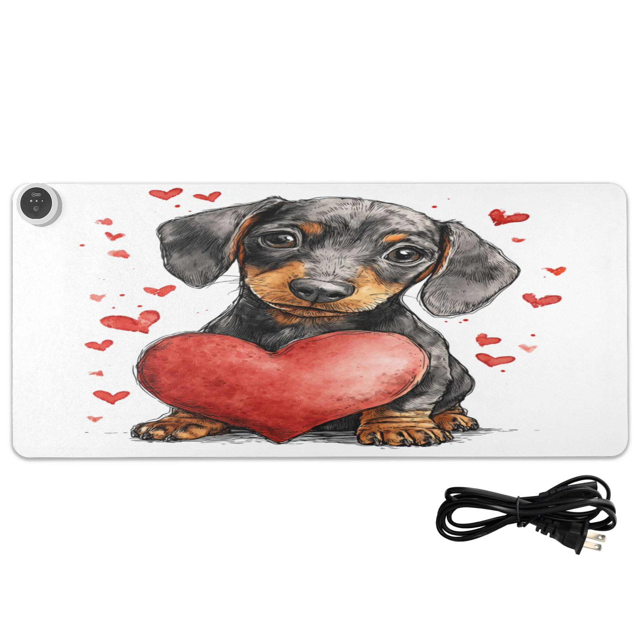 Large Heated Desk Mat Mouse Pad 31.5"x13"PU Leather Graphene Heating Desk Warmer with 3 Temperature Settings 110V US Plug Non-Slip Warm Pad for Home, Office, and Gaming Love Surrounds The Dog Pattern