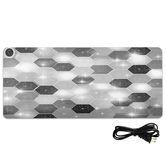 Large Heated Desk Mat Mouse Pad 31.5"x13"PU Leather Graphene Heating Desk Warmer with 3 Temperature Settings 110V US Plug Non-Slip Warm Pad for Home, Office, and Gaming Futuristic Sparkle Hex Tile