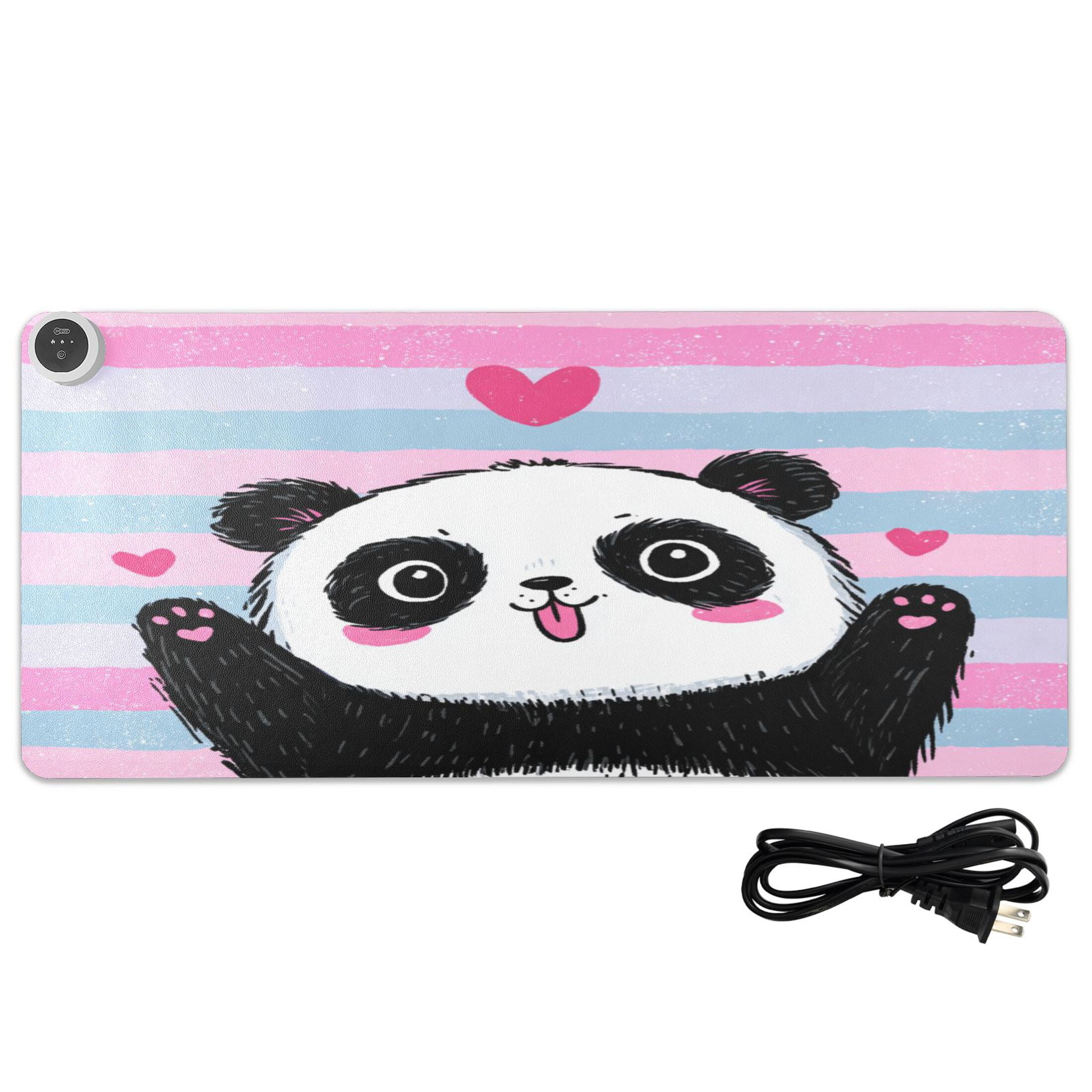 Large Heated Desk Mat Mouse Pad 31.5"x13"PU Leather Graphene Heating Desk Warmer with 3 Temperature Settings 110V US Plug Non-Slip Warm Pad for Home, Office, and Gaming Adorable Panda Love Design