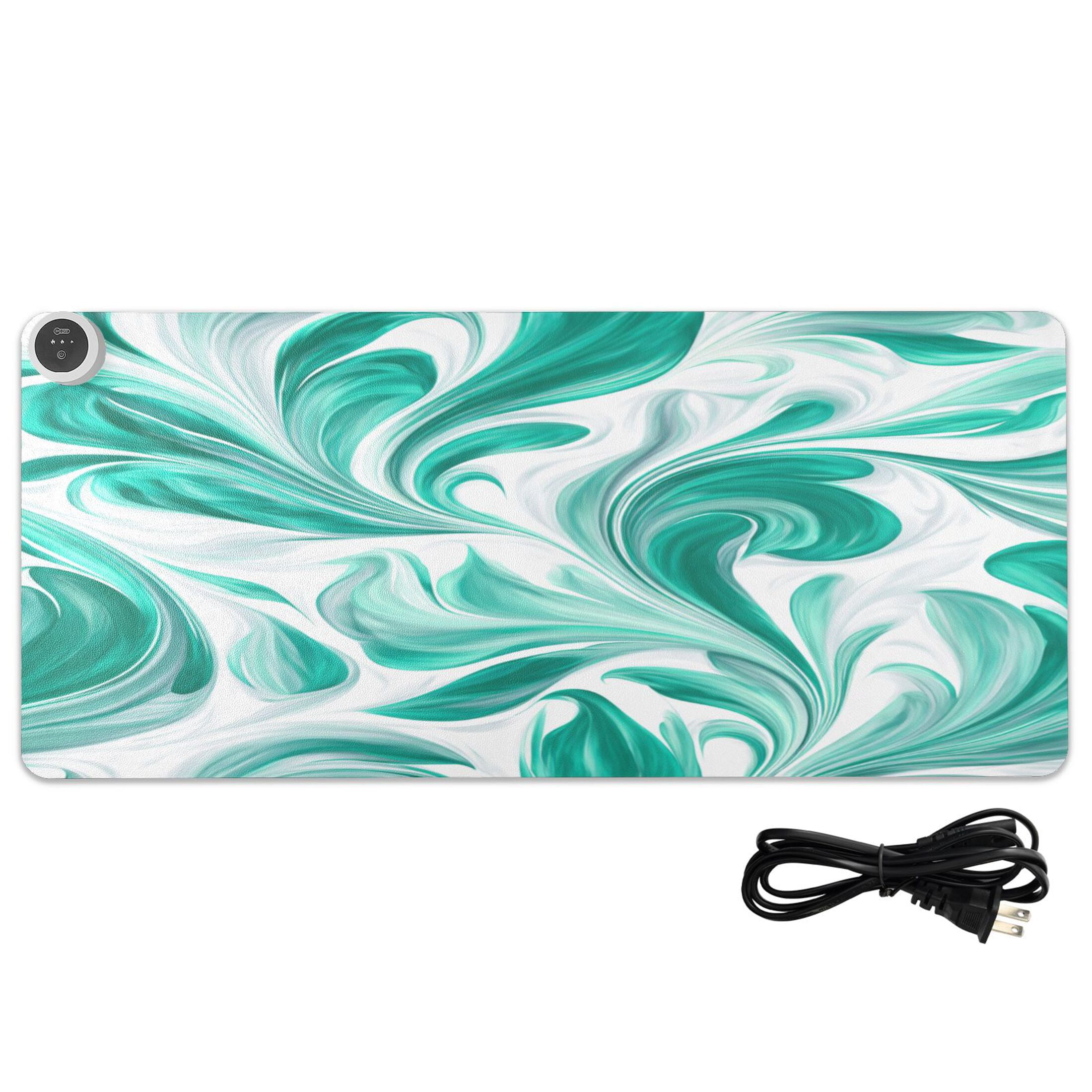 Large Heated Desk Mat Mouse Pad 31.5"x13"PU Leather Graphene Heating Desk Warmer with 3 Temperature Settings 110V US Plug Non-Slip Warm Pad for Home, Office, and Gaming Jade Green Marble Pattern
