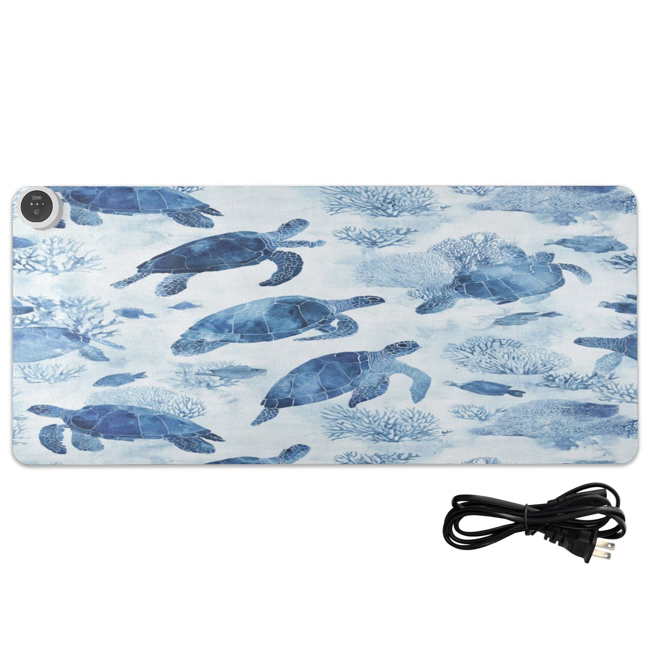 Large Heated Desk Mat Mouse Pad 31.5"x13"PU Leather Graphene Heating Desk Warmer with 3 Temperature Settings 110V US Plug Non-Slip Warm Pad for Home, Office, and Gaming Sea Turtles and Fish Swimming