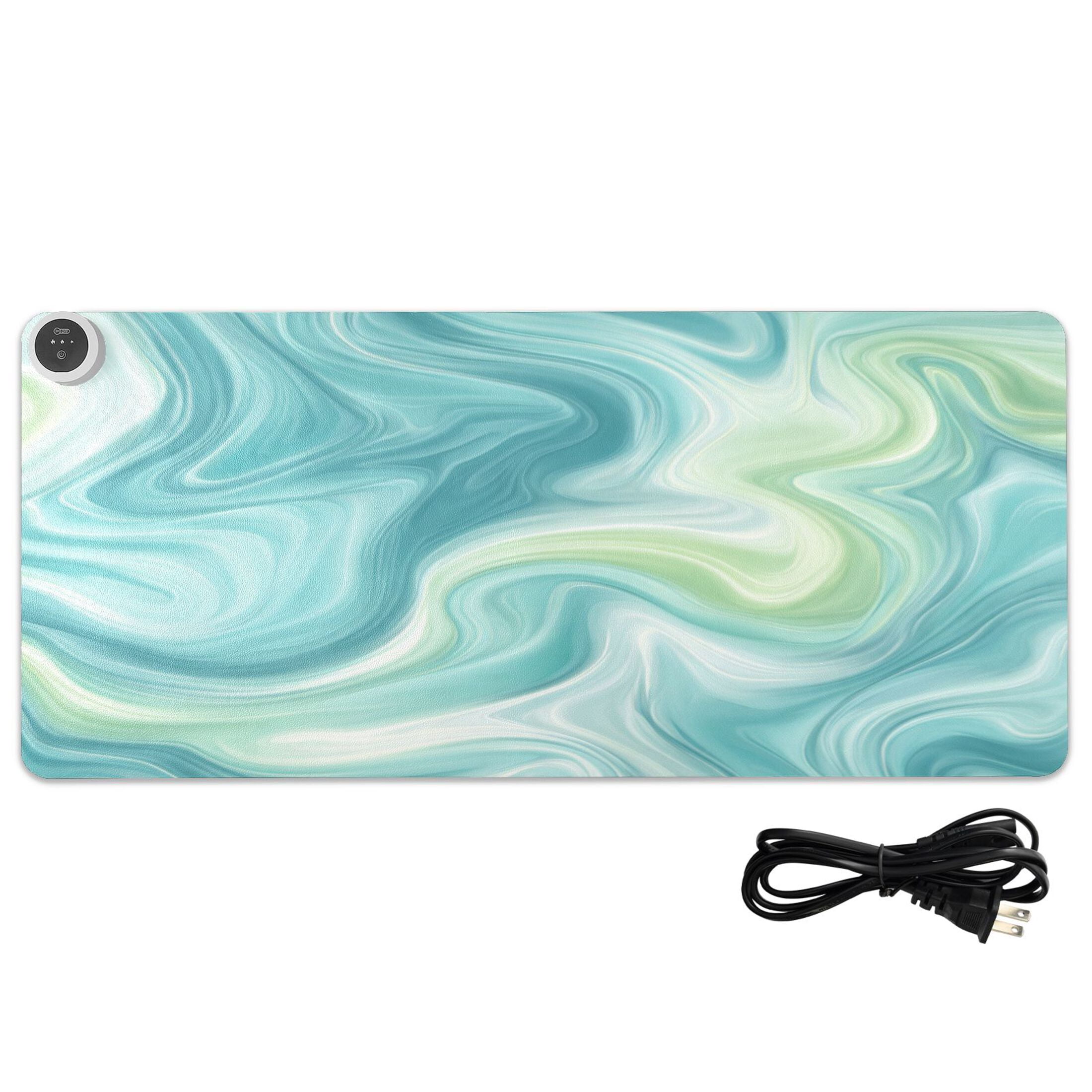 Large Heated Desk Mat Mouse Pad 31.5"x13"PU Leather Graphene Heating Desk Warmer with 3 Temperature Settings 110V US Plug Non-Slip Warm Pad for Home, Office, and Gaming Oceanic Liquid Marble Design