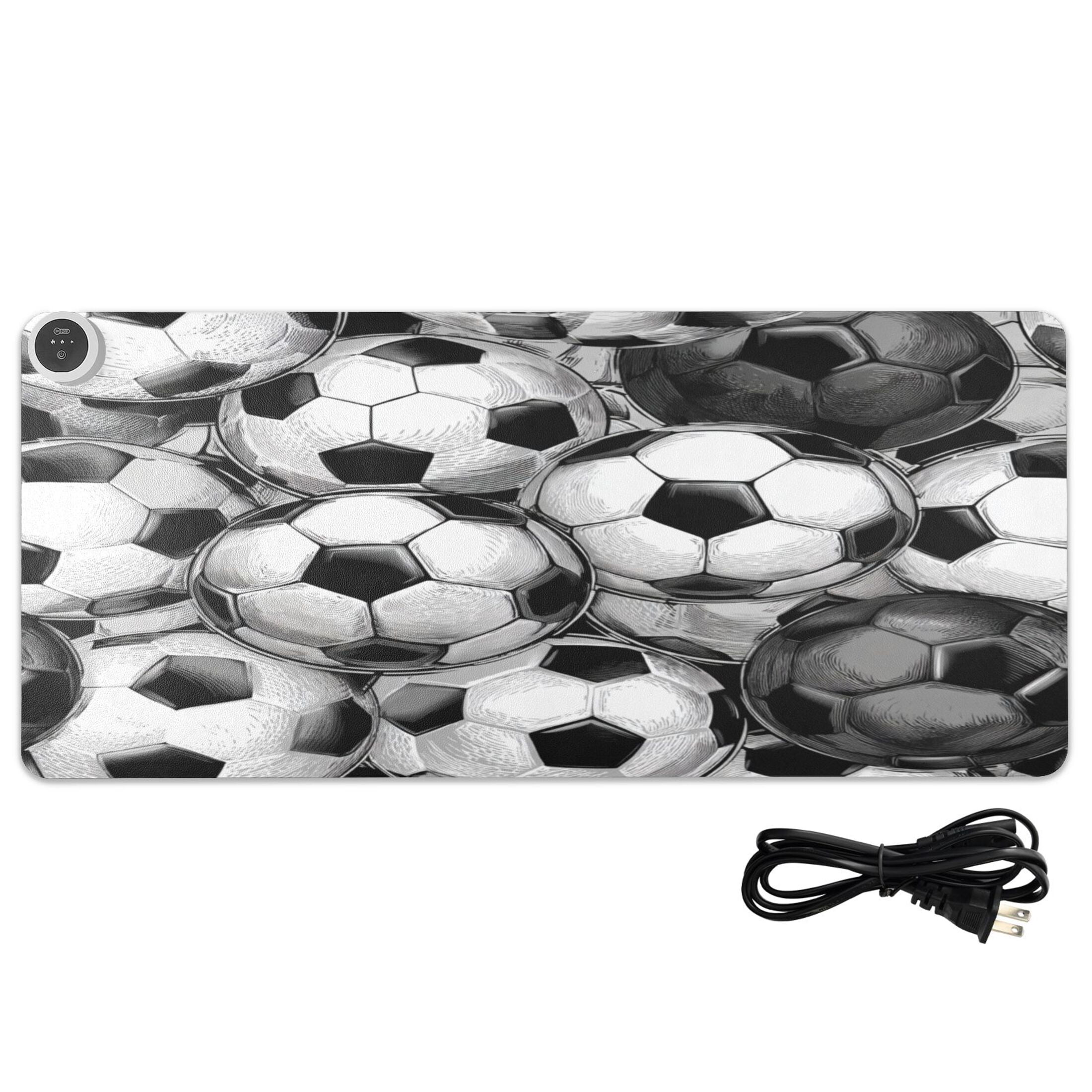 Large Heated Desk Mat Mouse Pad 31.5"x13"PU Leather Graphene Heating Desk Warmer with 3 Temperature Settings 110V US Plug Non-Slip Warm Pad for Home, Office, and Gaming Vintage Soccer Ball Collage