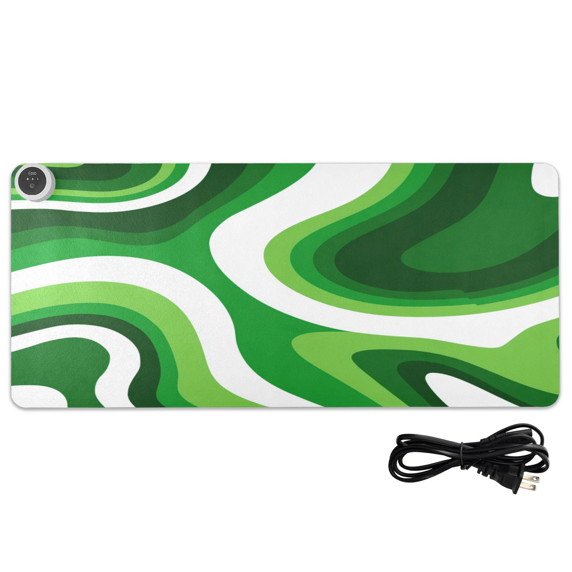 Large Heated Desk Mat Mouse Pad 31.5"x13"PU Leather Graphene Heating Desk Warmer with 3 Temperature Settings 110V US Plug Non-Slip Warm Pad for Home, Office, and Gaming Deep Green Thick Lines
