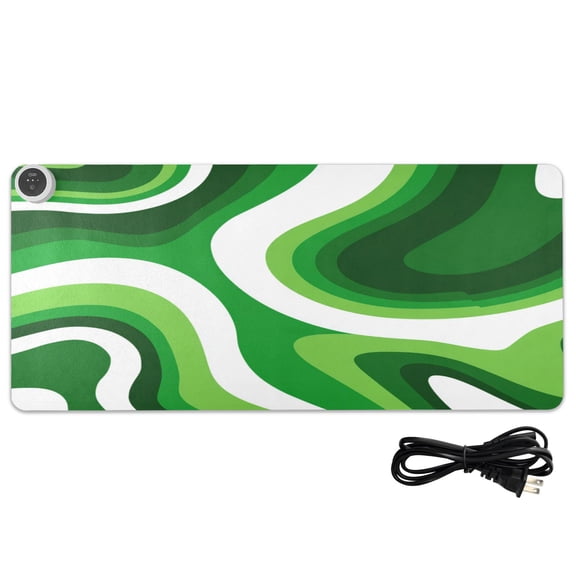 Large Heated Desk Mat Mouse Pad 31.5"x13"PU Leather Graphene Heating Desk Warmer with 3 Temperature Settings 110V US Plug Non-Slip Warm Pad for Home, Office, and Gaming Deep Green Thick Lines