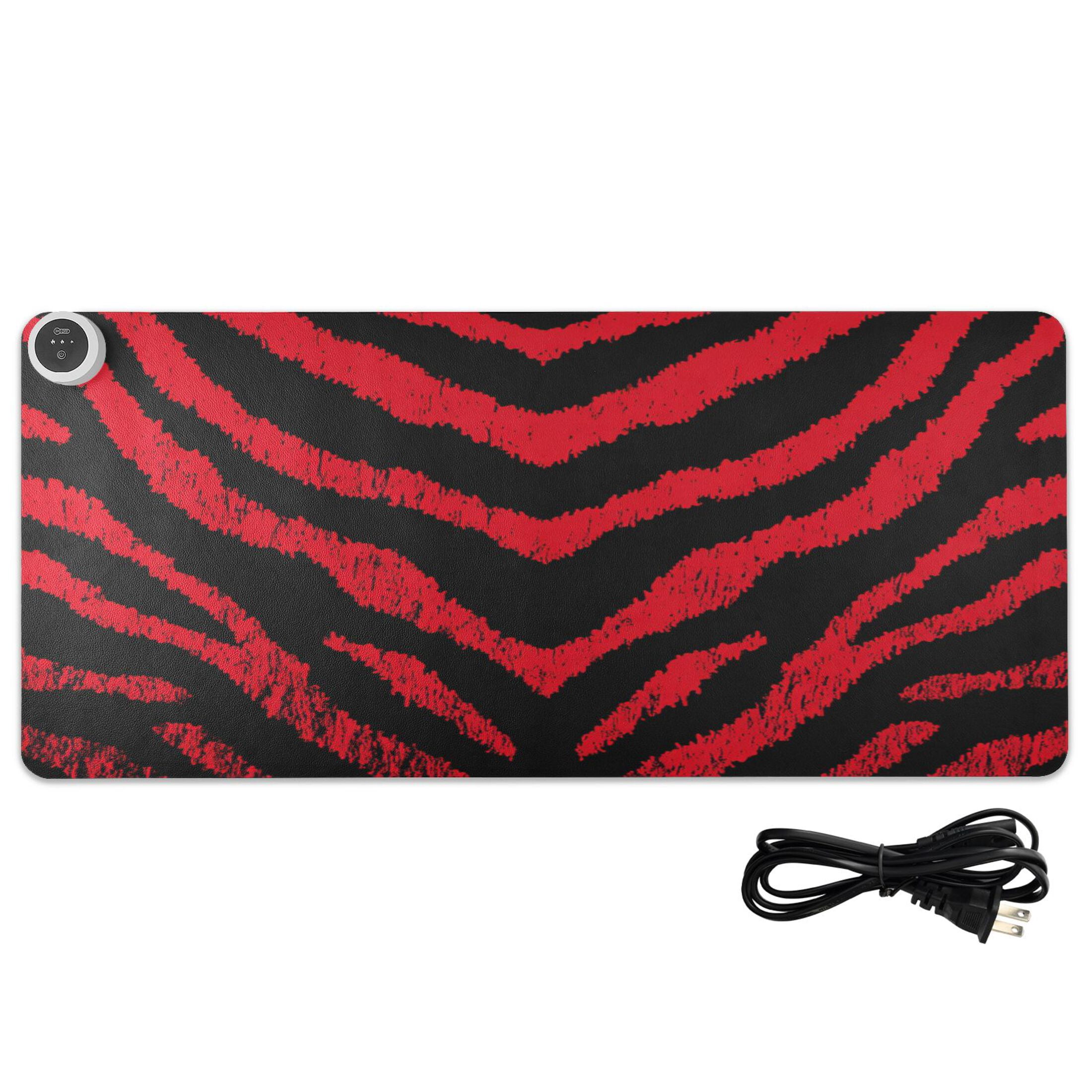 Large Heated Desk Mat Mouse Pad 31.5"x13"PU Leather Graphene Heating Desk Warmer with 3 Temperature Settings 110V US Plug Non-Slip Warm Pad for Home, Office, and Gaming Bold Crimson Chevron Pattern
