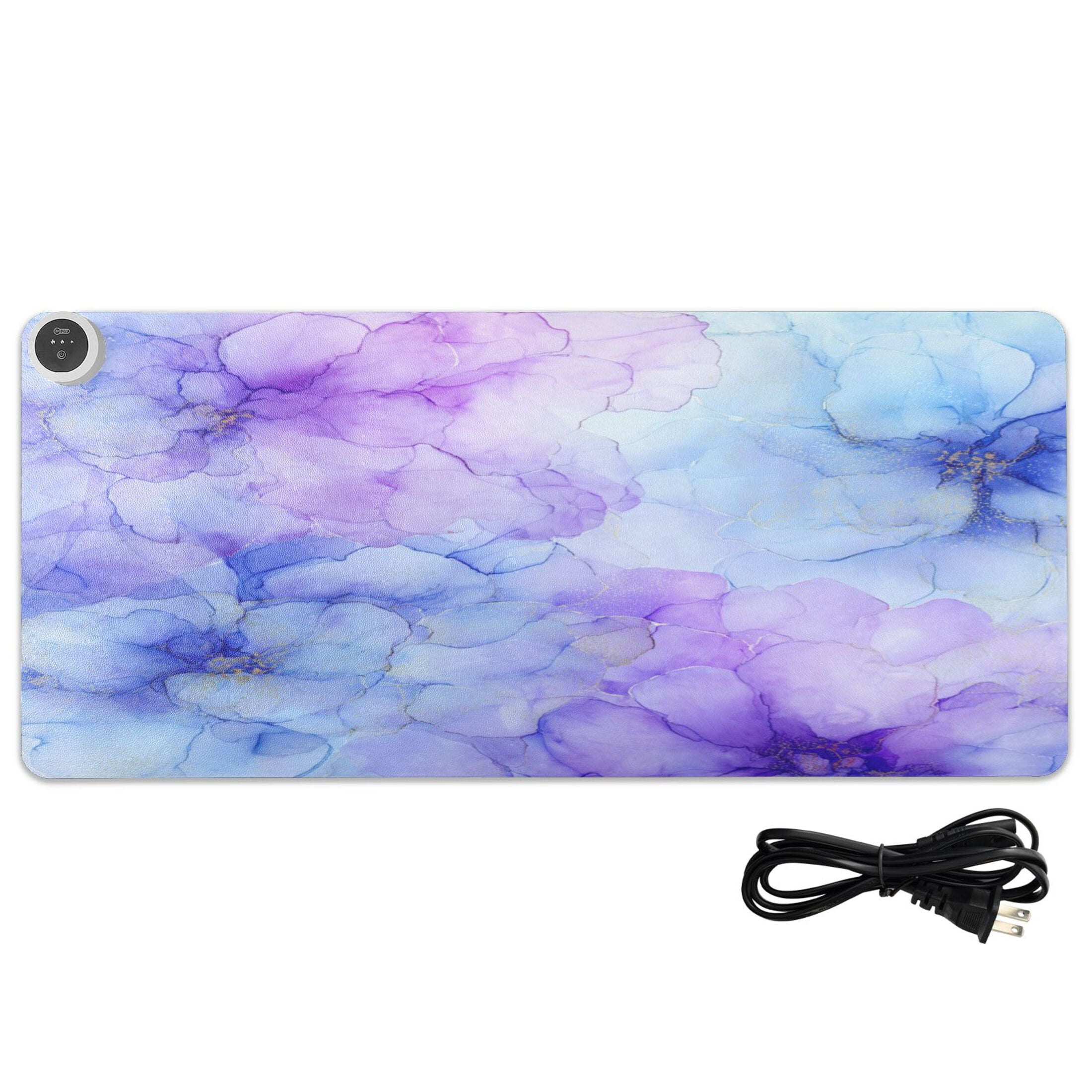 Large Heated Desk Mat Mouse Pad 31.5"x13"PU Leather Graphene Heating Desk Warmer with 3 Temperature Settings 110V US Plug Non-Slip Warm Pad for Home, Office, and Gaming Translucent Floral Ink Design