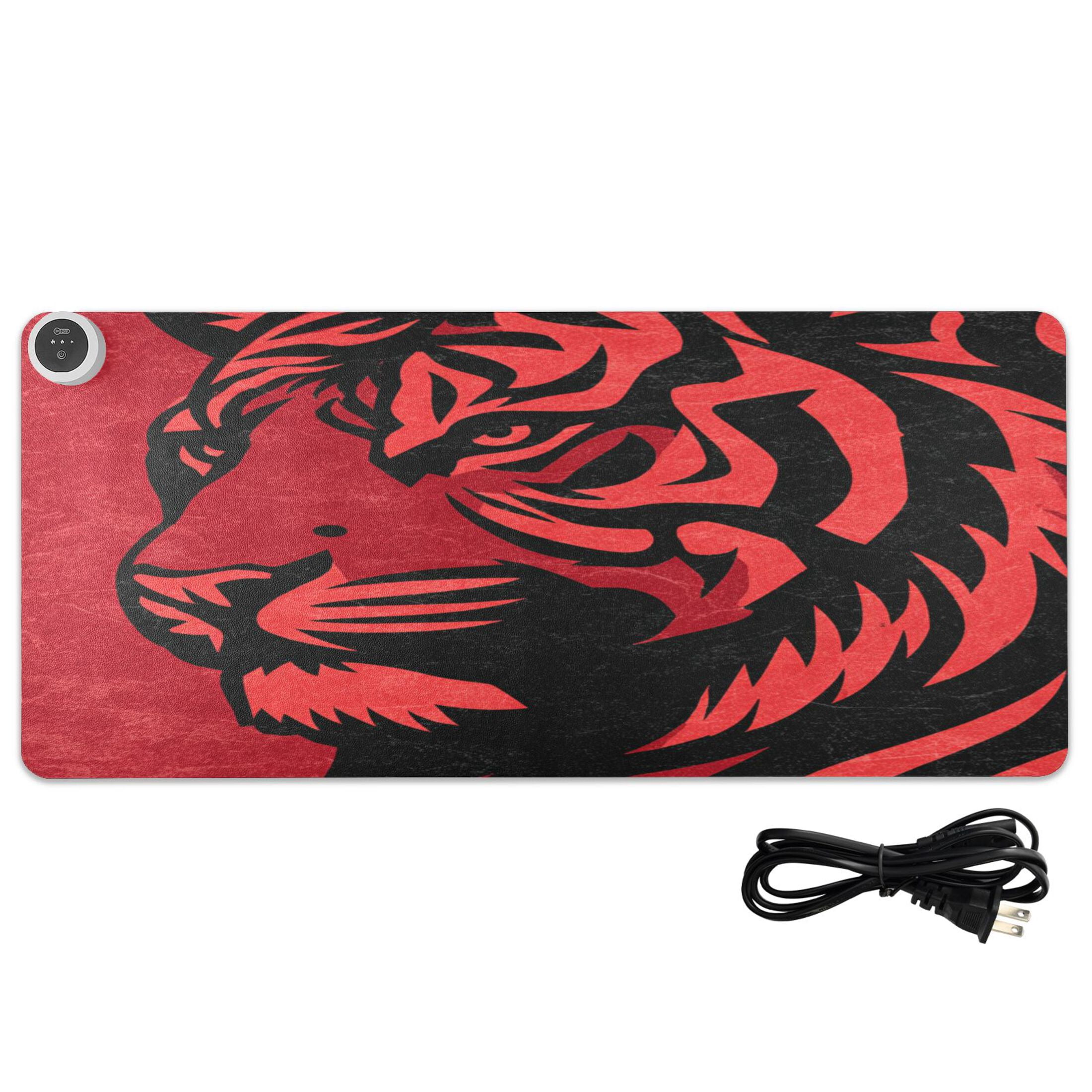 Large Heated Desk Mat Mouse Pad 31.5"x13"PU Leather Graphene Heating Desk Warmer with 3 Temperature Settings 110V US Plug Non-Slip Warm Pad for Home, Office, and Gaming Graphic Tiger Head Pattern