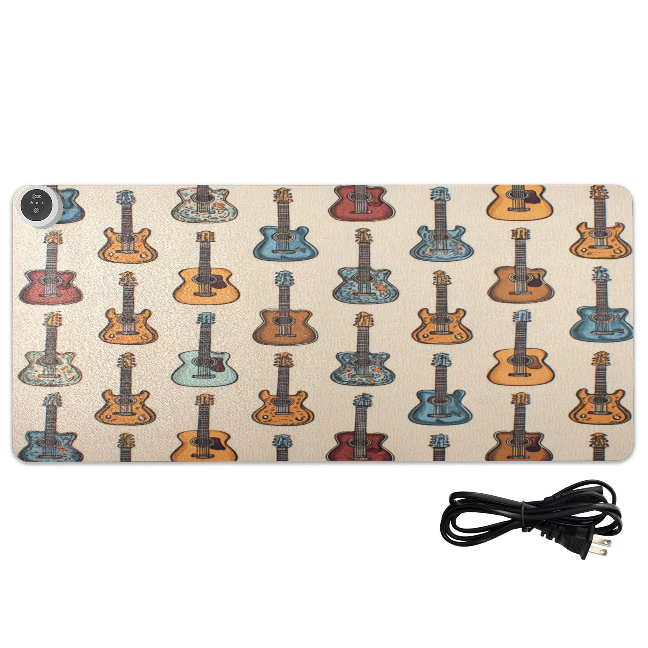 Large Heated Desk Mat Mouse Pad 31.5"x13"PU Leather Graphene Heating Desk Warmer with 3 Temperature Settings 110V US Plug Non-Slip Warm Pad for Home, Office, and Gaming Classic Guitar Music Art