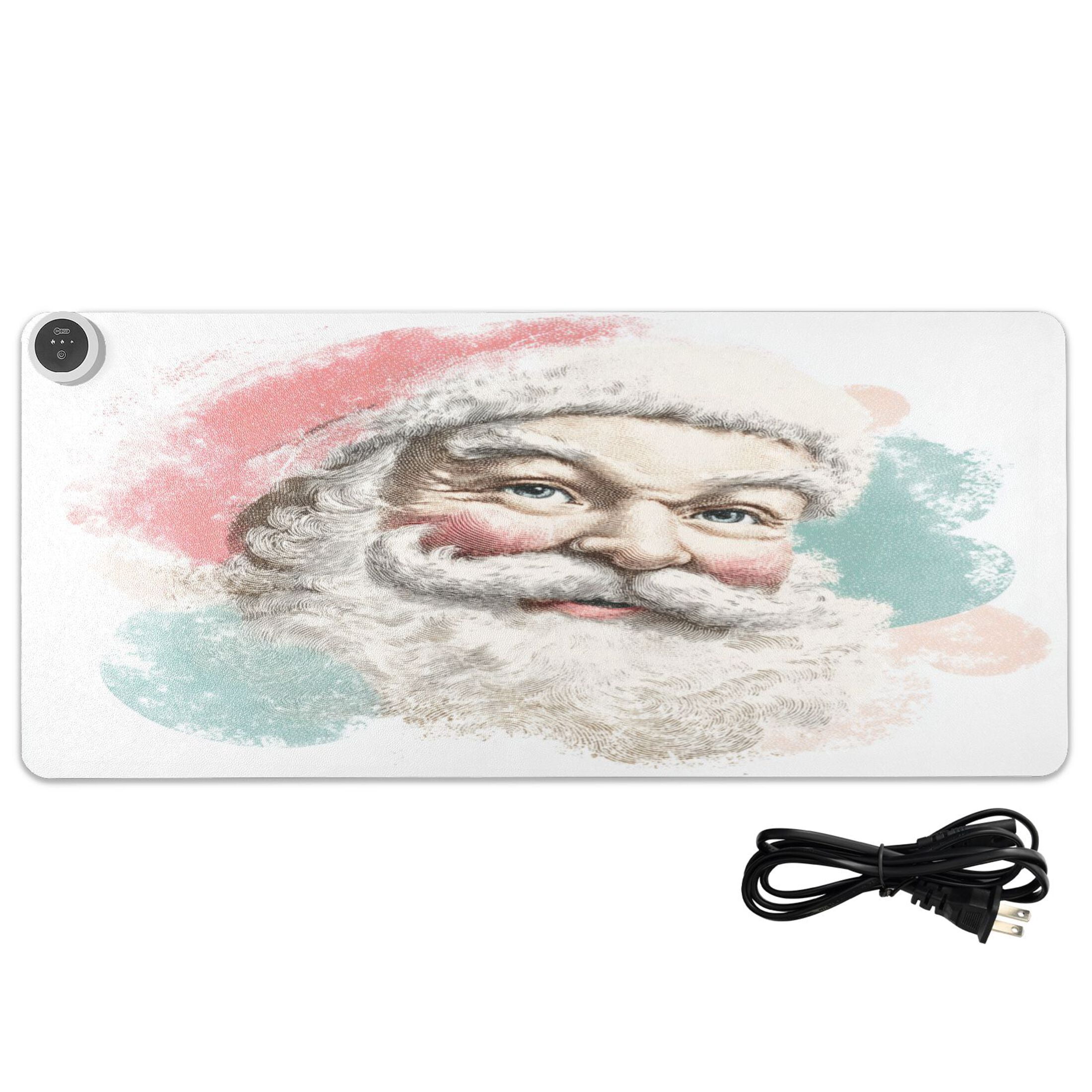 Large Heated Desk Mat Mouse Pad 31.5"x13"PU Leather Graphene Heating Desk Warmer with 3 Temperature Settings 110V US Plug Non-Slip Warm Pad for Home, Office, and Gaming Smiling Santa Claus Pattern