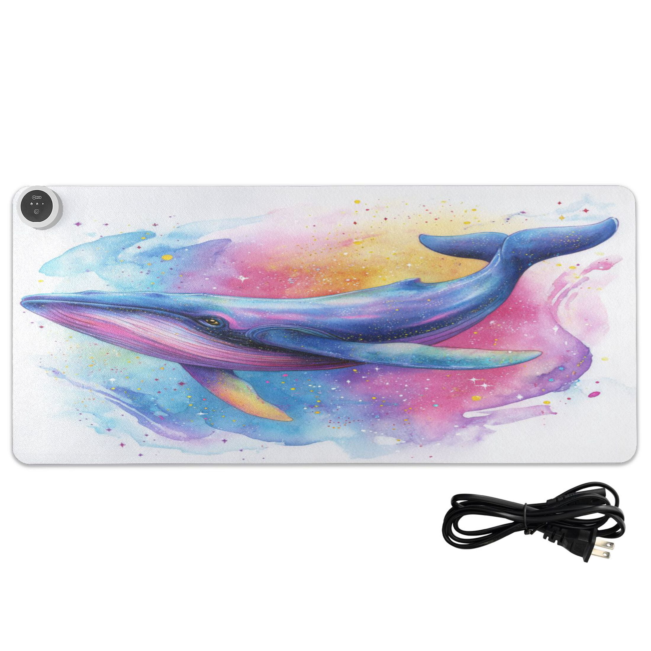 Large Heated Desk Mat Mouse Pad 31.5"x13"PU Leather Graphene Heating Desk Warmer with 3 Temperature Settings 110V US Plug Non-Slip Warm Pad for Home, Office, and Gaming Pastel Galaxy Whale Pattern