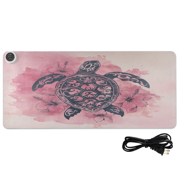 Large Heated Desk Mat Mouse Pad 31.5"x13"PU Leather Graphene Heating Desk Warmer with 3 Temperature Settings 110V US Plug Non-Slip Warm Pad for Home, Office, and Gaming Sea Turtle Print Pattern