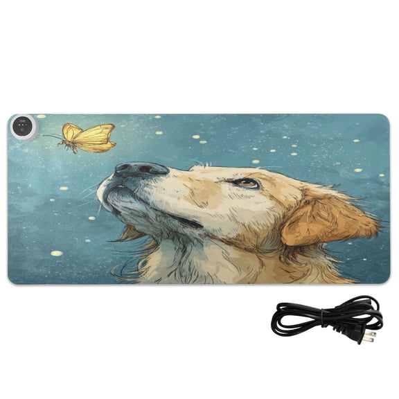 Large Heated Desk Mat Mouse Pad 31.5"x13"PU Leather Graphene Heating Desk Warmer with 3 Temperature Settings 110V US Plug Non-Slip Warm Pad for Home, Office, and Gaming Butterfly Kisses for A Pup