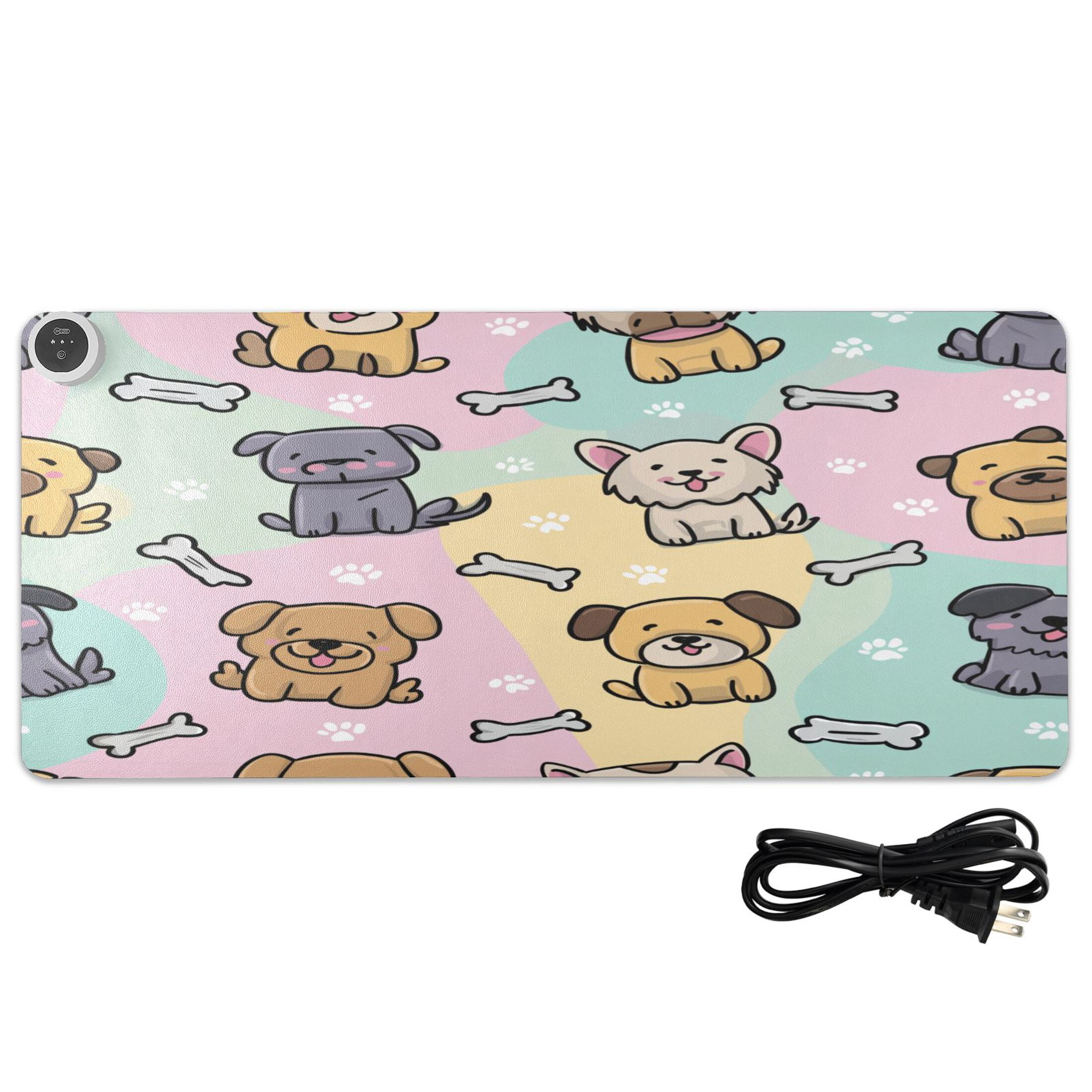Large Heated Desk Mat Mouse Pad 31.5"x13"PU Leather Graphene Heating Desk Warmer with 3 Temperature Settings 110V US Plug Non-Slip Warm Pad for Home, Office, and Gaming Gentle Pastel Puppy Pattern
