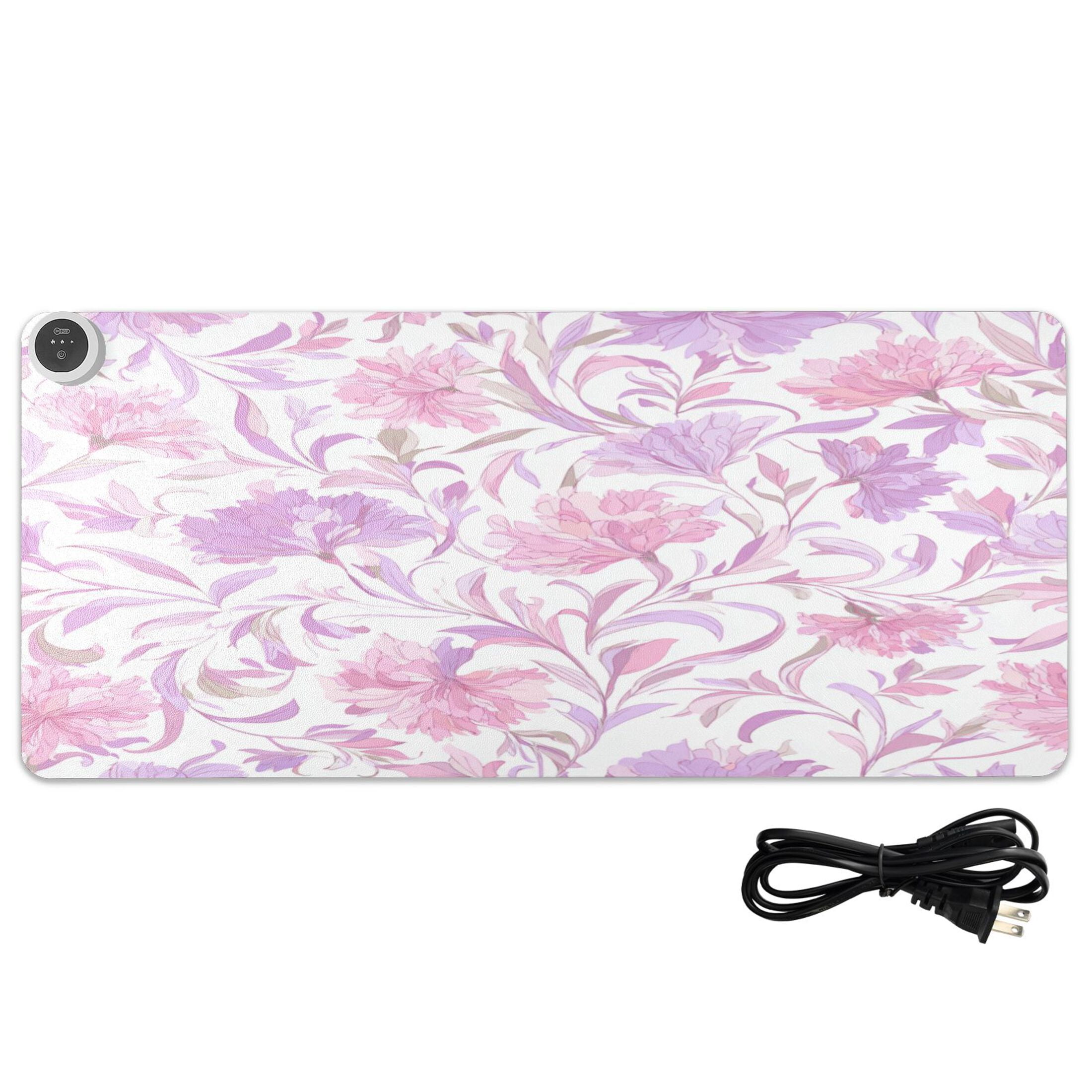 Large Heated Desk Mat Mouse Pad 31.5"x13"PU Leather Graphene Heating Desk Warmer with 3 Temperature Settings 110V US Plug Non-Slip Warm Pad for Home, Office, and Gaming Pink Colors Whimsical Flowers
