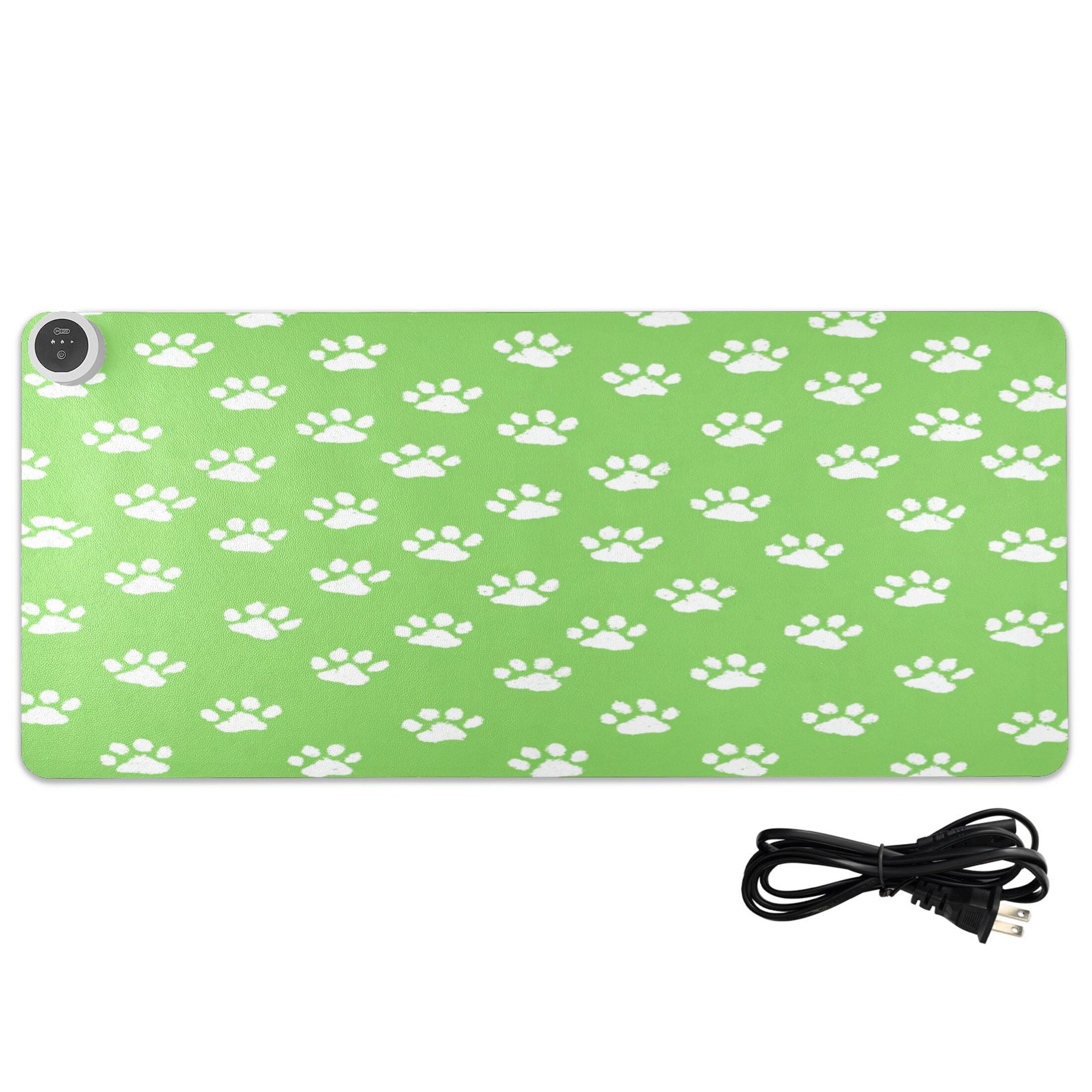Large Heated Desk Mat Mouse Pad 31.5"x13"PU Leather Graphene Heating Desk Warmer with 3 Temperature Settings 110V US Plug Non-Slip Warm Pad for Home, Office, and Gaming Green Paw Print Pattern