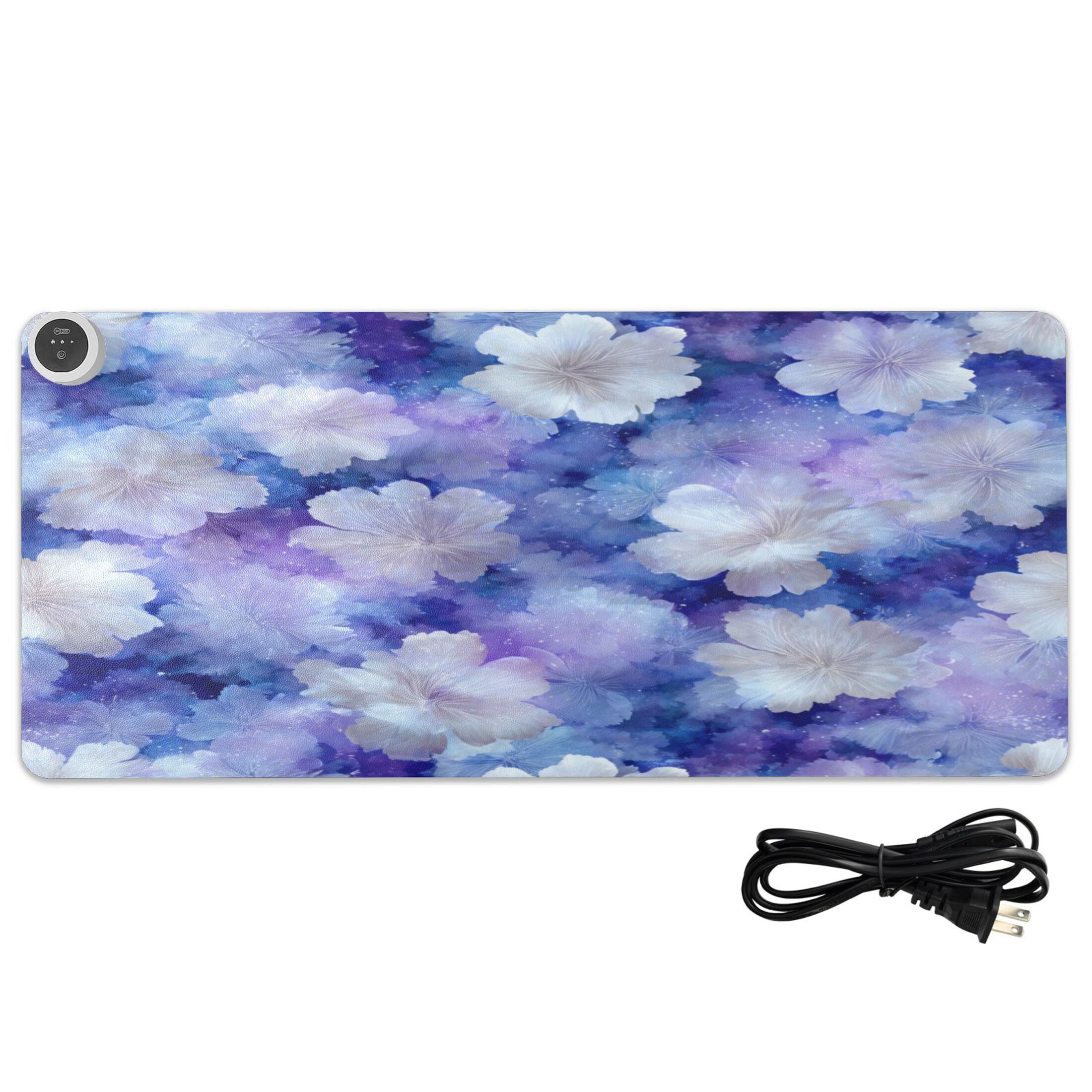 Large Heated Desk Mat Mouse Pad 31.5"x13"PU Leather Graphene Heating Desk Warmer with 3 Temperature Settings 110V US Plug Non-Slip Warm Pad for Home, Office, and Gaming Starry Watercolor Floral Print