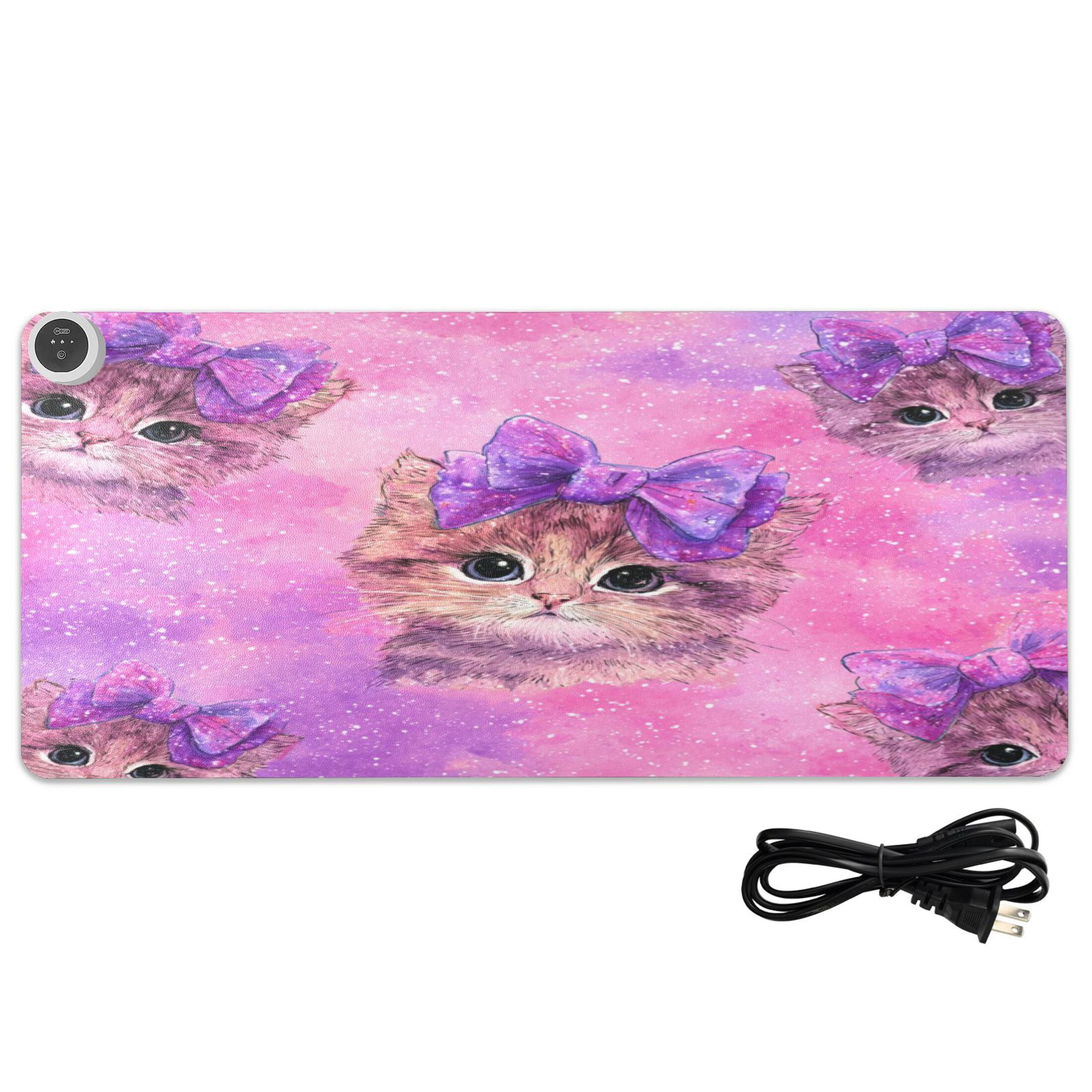 Large Heated Desk Mat Mouse Pad 31.5"x13"PU Leather Graphene Heating Desk Warmer with 3 Temperature Settings 110V US Plug Non-Slip Warm Pad for Home, Office, and Gaming Adorable Orange Cat Pattern