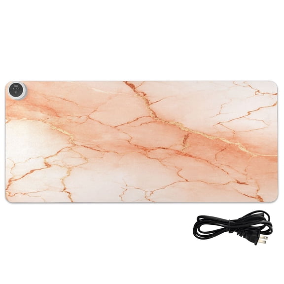 Large Heated Desk Mat Mouse Pad 31.5"x13"PU Leather Graphene Heating Desk Warmer with 3 Temperature Settings 110V US Plug Non-Slip Warm Pad for Home, Office, and Gaming Light Orange Marble Crack