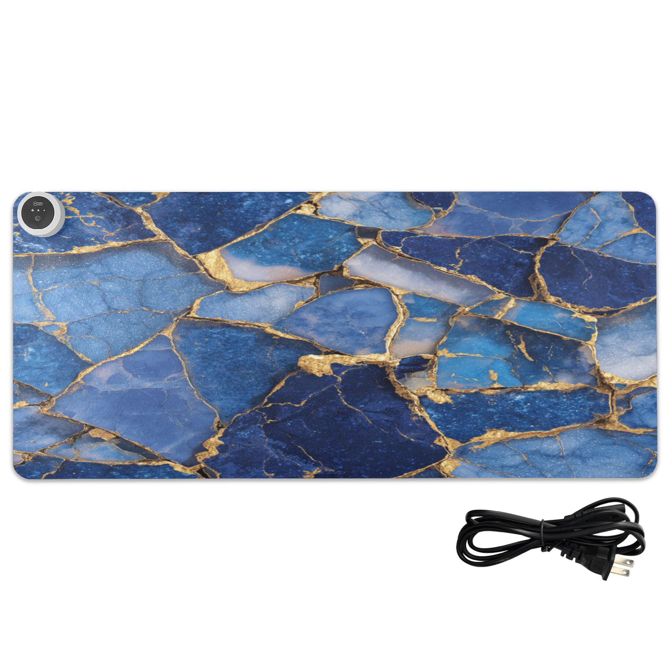 Large Heated Desk Mat Mouse Pad 31.5"x13"PU Leather Graphene Heating Desk Warmer with 3 Temperature Settings 110V US Plug Non-Slip Warm Pad for Home, Office, and Gaming Kintsugi Waves Of Sapphire