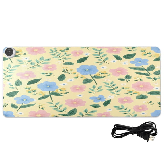 Large Heated Desk Mat Mouse Pad 31.5"x13"PU Leather Graphene Heating Desk Warmer with 3 Temperature Settings 110V US Plug Non-Slip Warm Pad for Home, Office, and Gaming Sweet Buttercup Floral Bloom