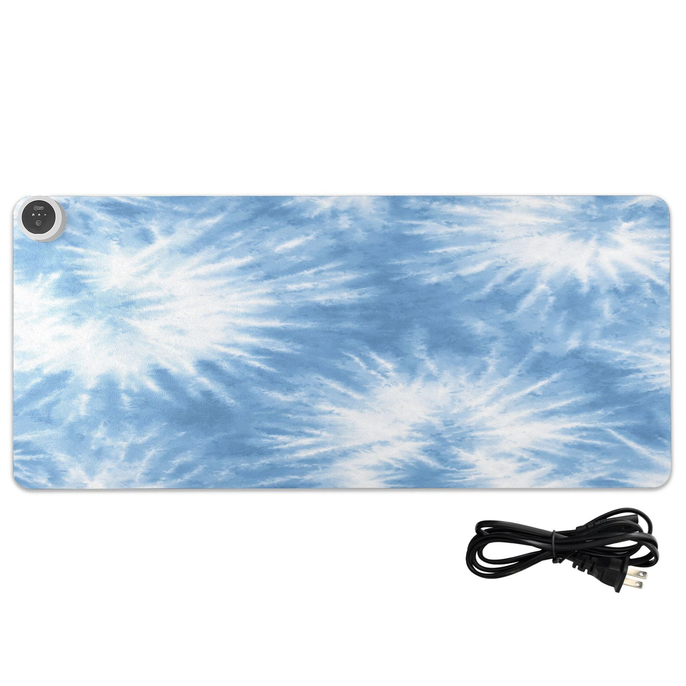 Large Heated Desk Mat Mouse Pad 31.5"x13"PU Leather Graphene Heating Desk Warmer with 3 Temperature Settings 110V US Plug Non-Slip Warm Pad for Home, Office, and Gaming Warm Blue Tie-dye Pattern