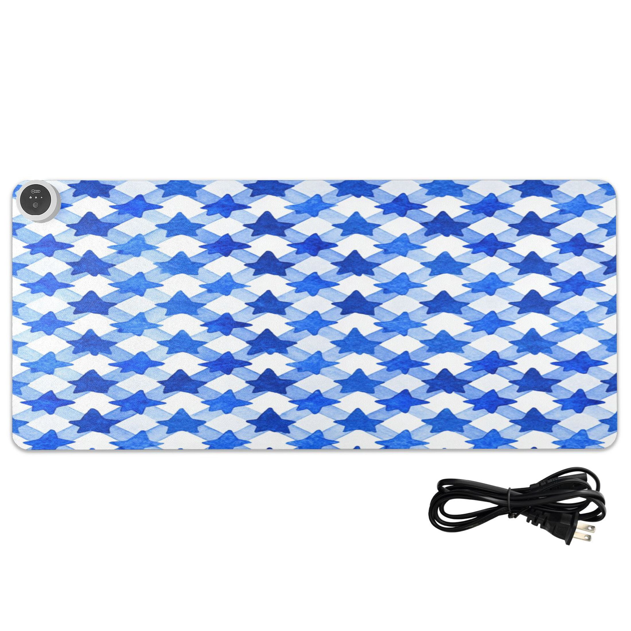 Large Heated Desk Mat Mouse Pad 31.5"x13"PU Leather Graphene Heating Desk Warmer with 3 Temperature Settings 110V US Plug Non-Slip Warm Pad for Home, Office, and Gaming Dark Blue Five-pointed Star