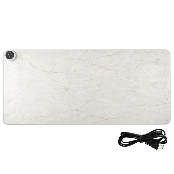 Large Heated Desk Mat Mouse Pad 31.5"x13"PU Leather Graphene Heating Desk Warmer with 3 Temperature Settings 110V US Plug Non-Slip Warm Pad for Home, Office, and Gaming Neutral Marble Texture Pattern